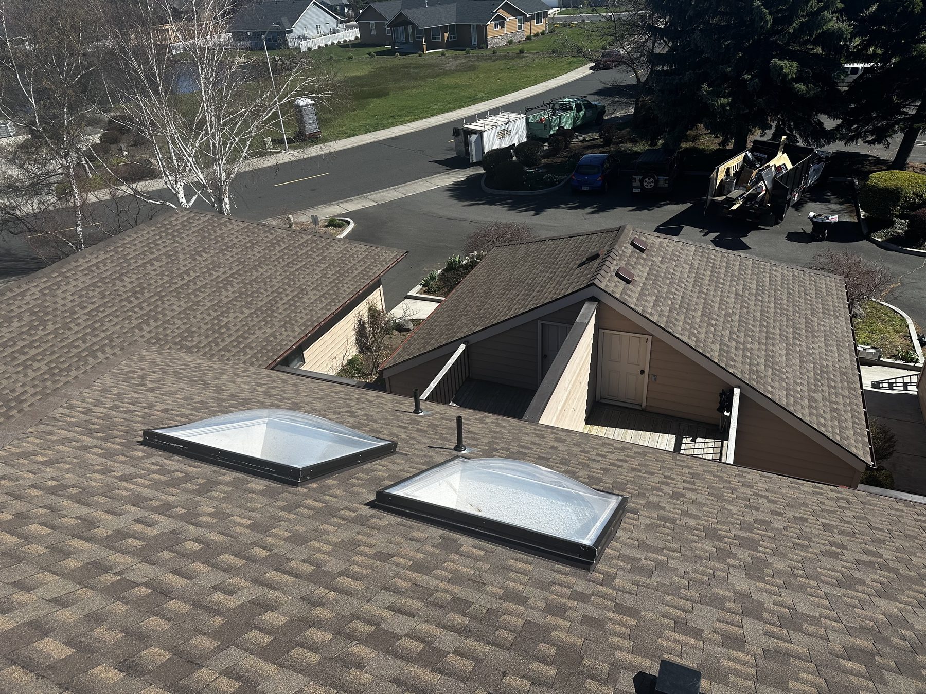 Roofing project with skylights after installation
