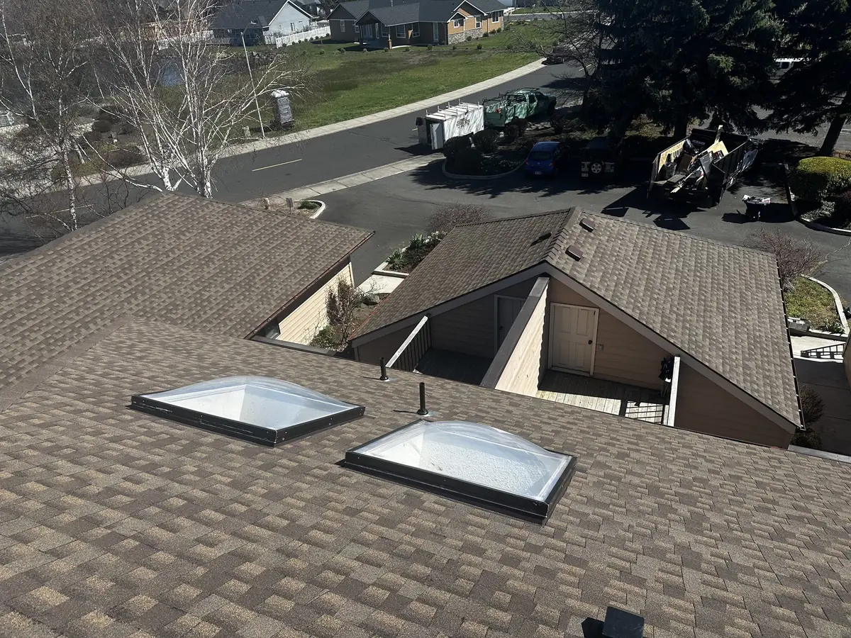 Roofing project with skylights after installation
