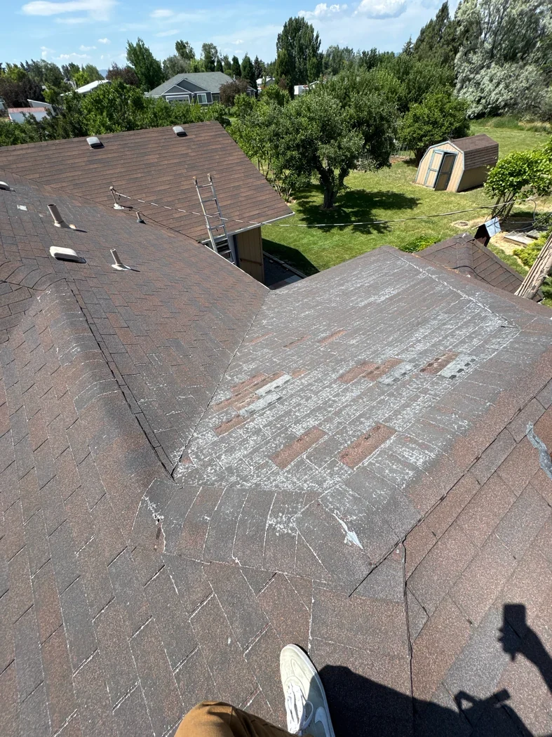 Before photo of asphalt shingle roof before roofing work by Linkville Roofing and Siding